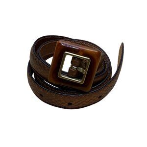 Fossil Womens Brown Genuine Leather Belt With Buckle Gold Accents Size M